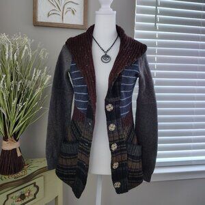 Vintage - Preloved Wool Cardigan - Color Block- Small